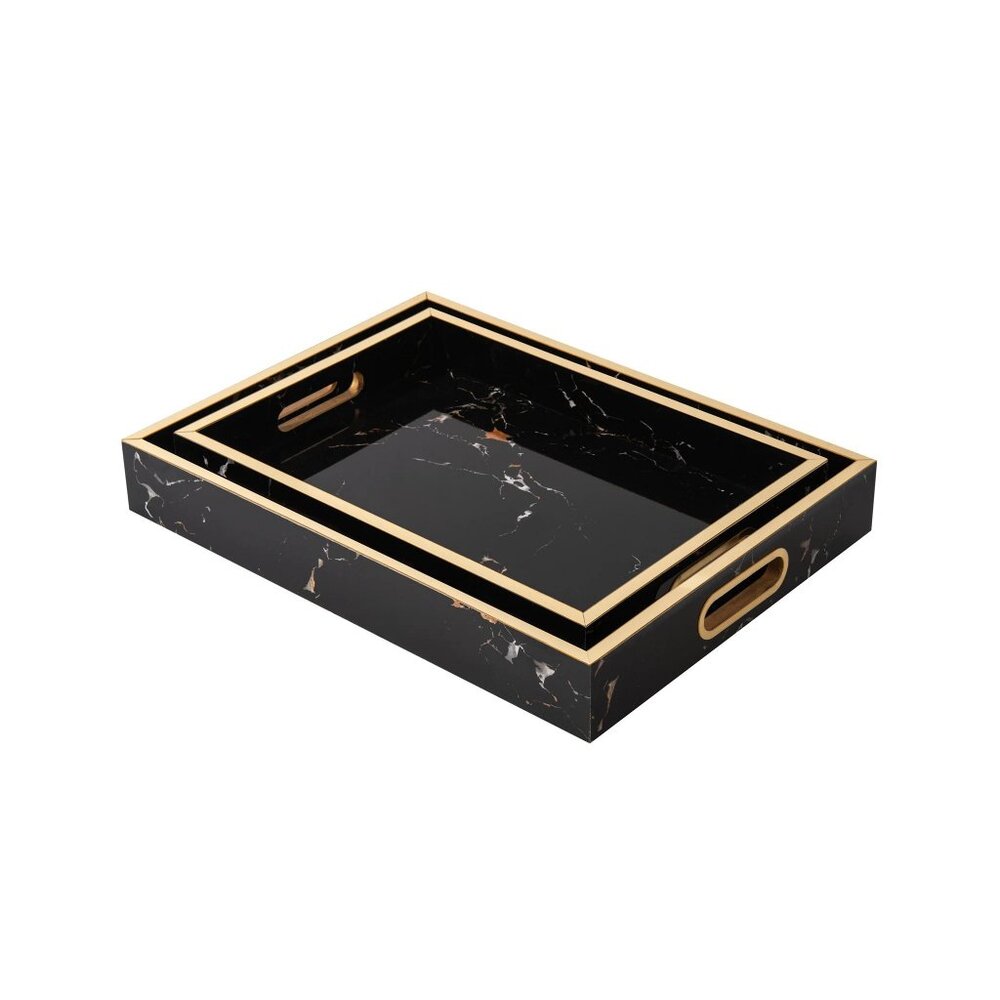 Playboy Nesting Marble Tray Set W / D / H: 15.7"x11.8"x2.4"